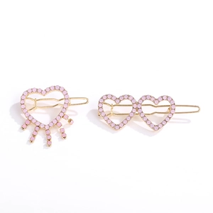 Golden heart hair clips with purple rhinestones and fringe detail for women