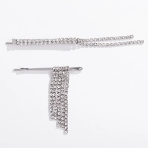 Ensemble de barrettes à cheveux argentées avec strass et franges de cristal étincelantes