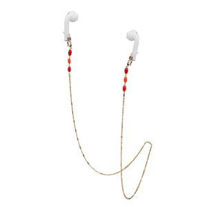 Chaîne dorée avec perles rubis pour écouteurs sans fil et lunettes, design anti-perte