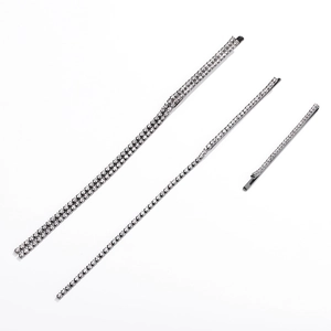 Three-piece black alloy hair clip set with sparkling rhinestones and elegant tassels