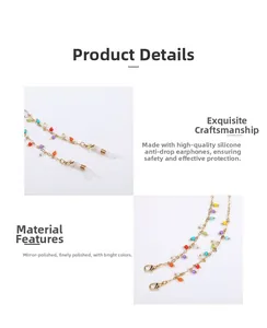Detail of colorful beads and gold metal chain with silicone loops for glasses or AirPods