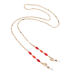 Chaîne de lunettes dorée polyvalente avec perles rubis et boucles antidérapantes