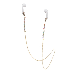 Colorful mixed bead gold chain leash for wireless earbuds and glasses with silicone loops