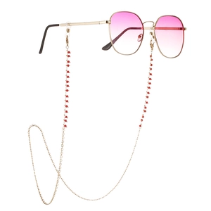Multipurpose Gold Metal Glasses Chain With Red Beads Heart Links Mask Lanyard Airpods Holder Jewelry For Women