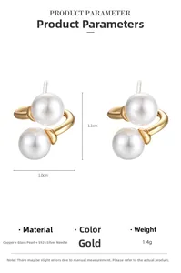 Detail parameter view of gold-plated geometric pearl earrings with S925 silver needles