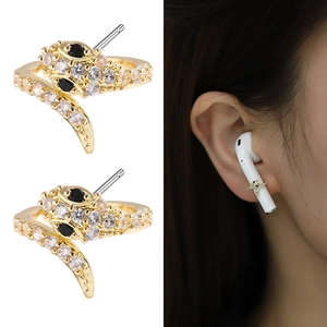 Boucles d'oreilles serpent dorées avec zircons, conçues pour écouteurs sans fil