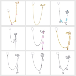 Anti-Lost Wireless Earphone Chain Earrings For Women Copper Zirconia Star Moon Heart Butterfly Ear Cuff Fashion Jewelry