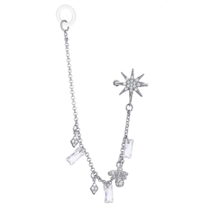 Copper star ear cuff with zircon pendants and anti-loss chain for wireless earphones
