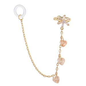 Gold anti-lost ear cuff with zircon star and heart charms for Bluetooth earbuds
