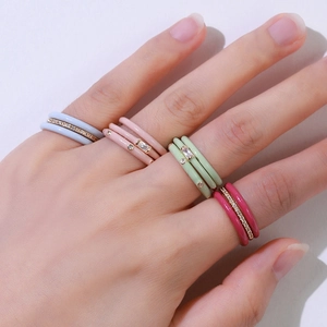 Vergoldete Kupfer Zirkonia Emaille Tropföl Stapelbare Ringe Kollektion Für Damen Mode Party Schmuck