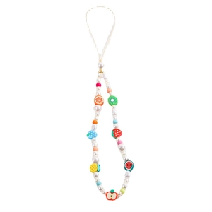 Cute fruit clay and pearl beaded phone charm strap with various colorful fruit patterns