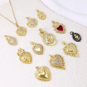 Luxurious gold-plated heart and cross pendants set with sparkling zircon for women