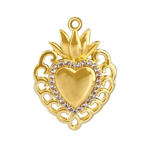 Elegant gold heart pendant with micro-pave crystals and intricate filigree details