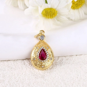 Pendentif goutte en or avec pierre rouge et zircons pour la création de bijoux