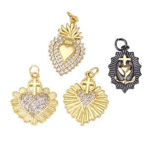 Religious heart cross pendants in gold and black finish with sparkling crystal stones