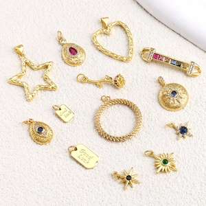 Gold Plated Copper DIY Pendant Jewelry Making Charms Evil Eye Star Heart Good Luck Zirconia Pendants For Necklace Women Jewelry
