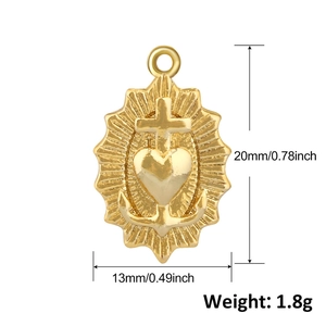 Gold Faith Hope Love pendant with cross heart anchor symbols and dimension details