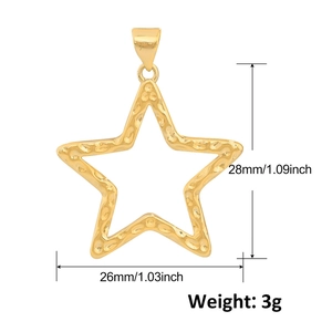 Detail view of 28mm hammered gold hollow star pendant with dimensions and weight