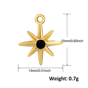 Detailed view of an eight-pointed star gold pendant with dimensions 15mm by 13mm
