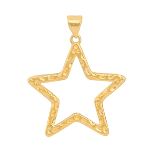 Minimalist gold star pendant with hammered texture and triangular bail attachment