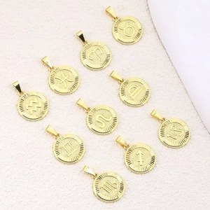 Gold Plated Copper Round Twelve Zodiac Constellation Pendants DIY Jewelry Accessories Necklace Charms For Women Personalized Gift