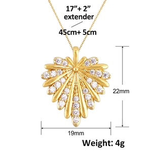 Detailed dimensions of gold heart pendant necklace with measurements and weight
