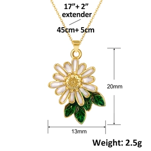 Gold plated daisy flower pendant necklace dimensions 20mm by 13mm with 17 inch chain