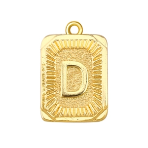 Colgante rectangular dorado con letra D y textura de rayos de sol para collares