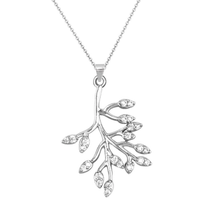 Elegant silver necklace with olive branch pendant and sparkling cubic zirconia stones