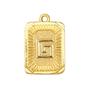 Colgante cuadrado dorado con diseño de G griega y textura radial para joyería DIY