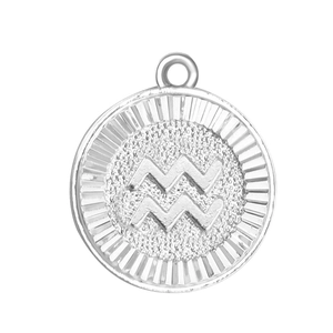 Modern silver Aquarius zodiac sign pendant necklace with sleek minimalist grooved edges