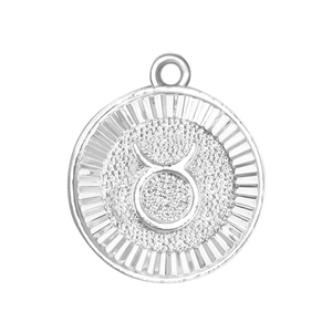 Gothic style Taurus zodiac sign pendant necklace in silver with a radiant sunburst design