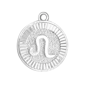 Silver Leo zodiac medallion pendant with sunray edges and embossed lion symbol