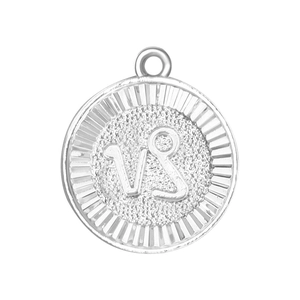 Silver Capricorn zodiac coin pendant necklace accessory with textured relief pattern