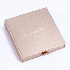 Rose gold drawer jewelry box with Summer Love branding and ribbon pull handle