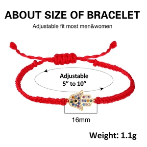 Handmade red braided Hamsa Hand bracelet with crystal Evil Eye and adjustable string