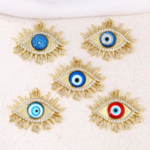 Ciondolo Occhio del Diavolo in Rame Placcato Oro Con Ciondoli a Stella in Zirconia Strass per Creazione Gioielli DIY