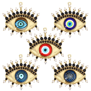 Five assorted gold plated evil eye charms with colorful zircon stones for DIY jewelry making