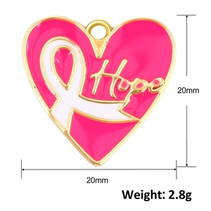 Detail view of 20mm pink heart pendant with white ribbon and Hope engraving