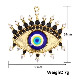 Golden Evil Eye pendant with blue bead and rhinestones, 35mm creative jewelry accessory