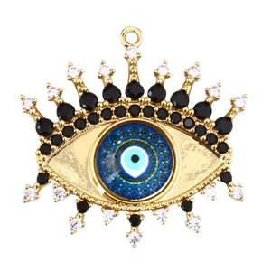 Gold-plated Evil Eye pendant with blue zircon micro-paving for necklace jewelry making