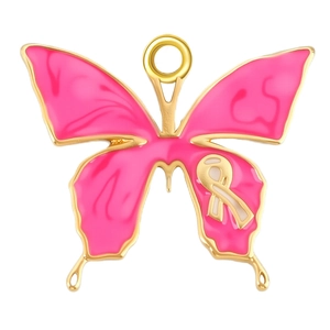 Pink ribbon butterfly heart pendant with gold plating for DIY jewelry necklaces