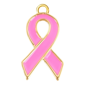 Pink ribbon heart pendant in gold finish for breast cancer awareness jewelry DIY