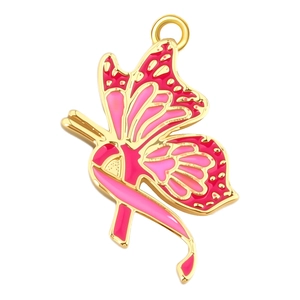 Detail of pink enamel butterfly ribbon pendant with gold plating for jewelry DIY projects