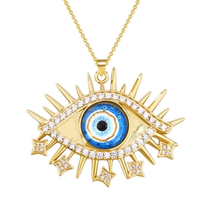 Vergoldete Kupfer Halskette Mit Türkischem Bösem Blick Anhänger Zirkonia Und Sternen Charme Damen Schmuck