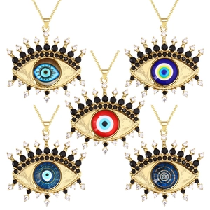 Golden evil eye pendant necklaces with colorful zircon stones in various eye designs