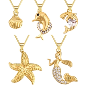 Collection de bijoux marins plaqués or avec pendentifs étoile de mer et dauphin en zircon