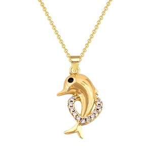 Collier élégant pendentif dauphin doré avec cristaux micro-pavés et chaîne fine