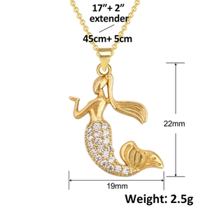 Dimensions détaillées du collier pendentif sirène dorée avec zircons blancs brillants