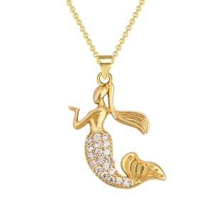 Collier Pendentif Animal Marin en Cuivre Plaqué Or Sirène Étoile de Mer Dauphin Requin Coquillage Zirconia Colliers pour Femmes Bijoux